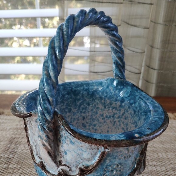 Italian Majolica Basket Made in Italy Vintage Ceramic Bowl Vase 7" - Picture 3 of 12